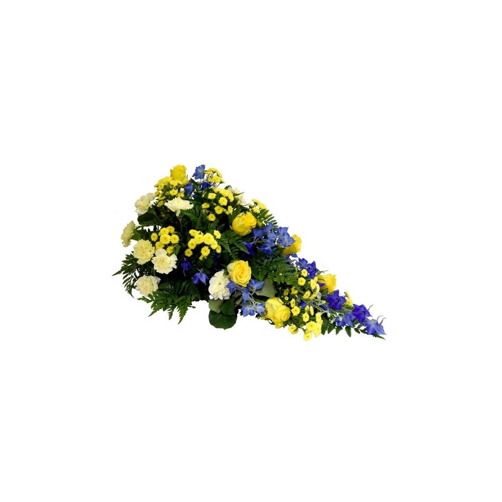 Låg begravningsdekoration - Blå & gul
