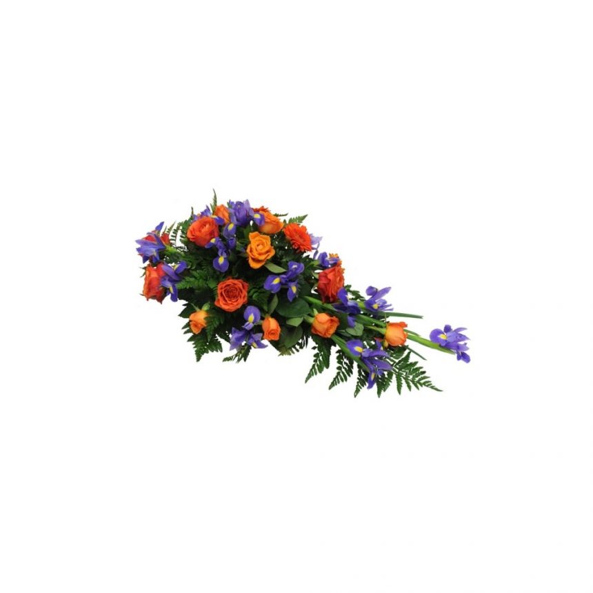 Låg begravningsdekoration - Orange & blå