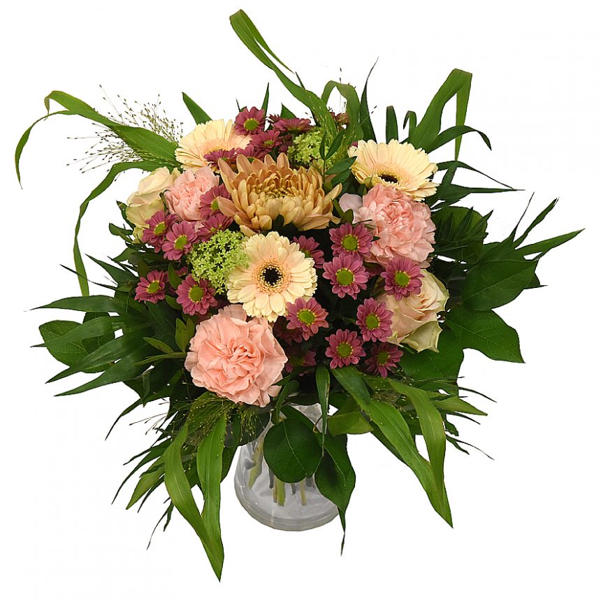 skicka blommor Rund Bukett i aprikos från bellis blomsterhandel