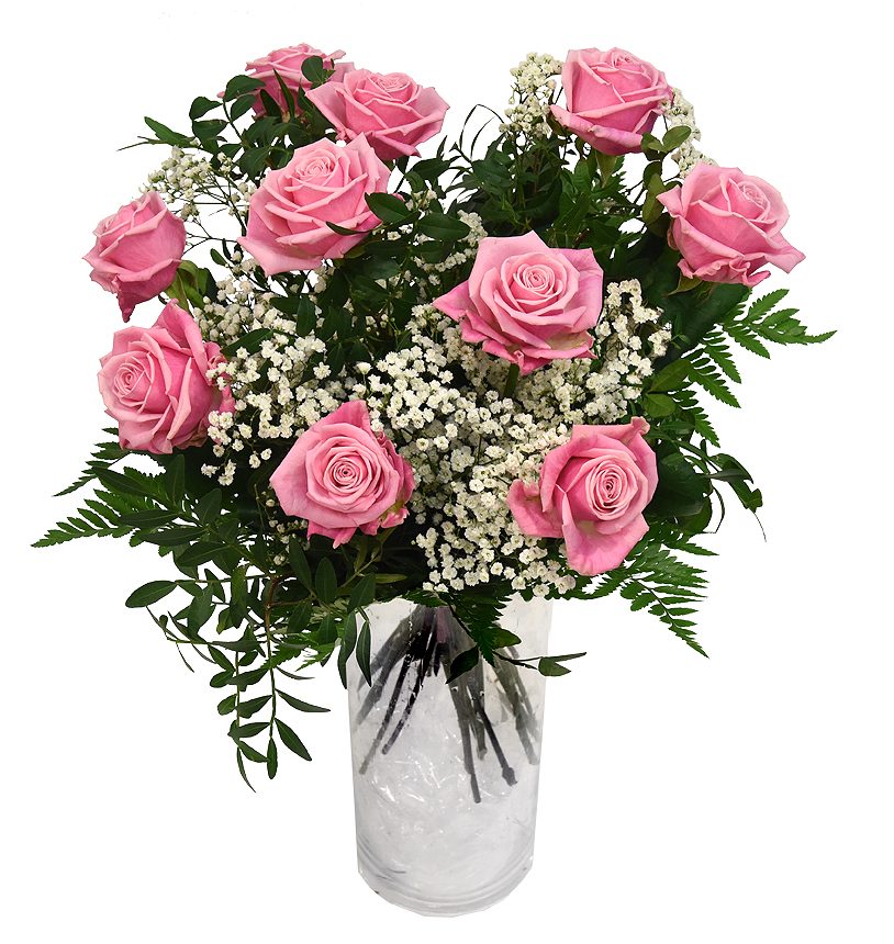 Bukett med rosa rosor och brudslöja Bellis Blomsterhandel