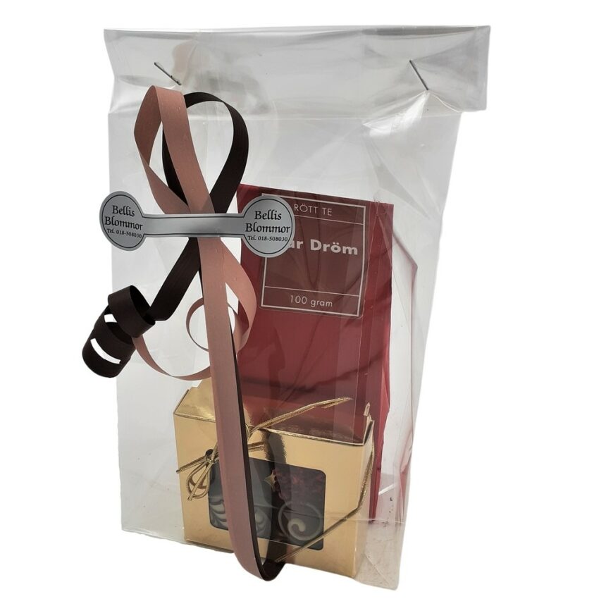 Presentpåse med rött te och choklad